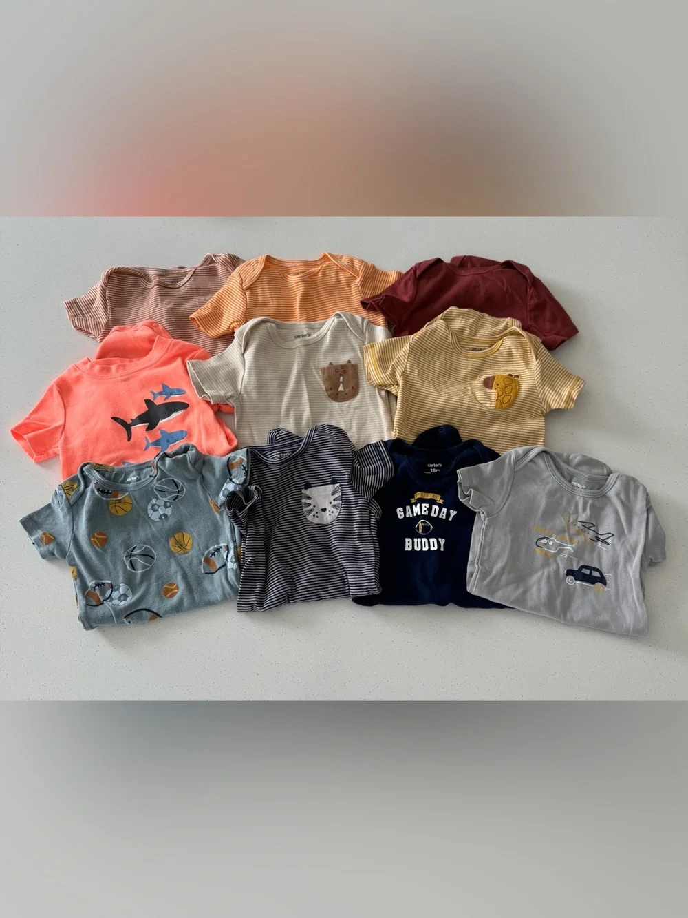 Carter’s Baby Boy Bodysuit Lot | 10 Short Sleeve Onesies | Size 18M